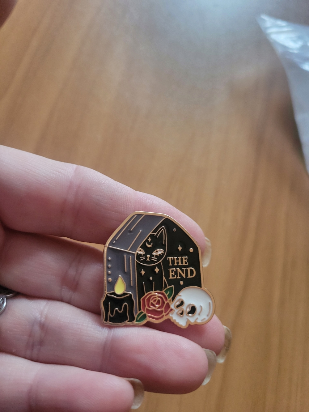 👻BUY 1 GET 1 FREE👻 Gothic Enamel Brooch — Black & Gold 'The End' Coffin Design